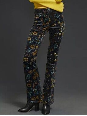 PILCRO ANTHROPOLOGIE The Icon Flare Low-Rise Corduroy Jeans Printed Floral 24